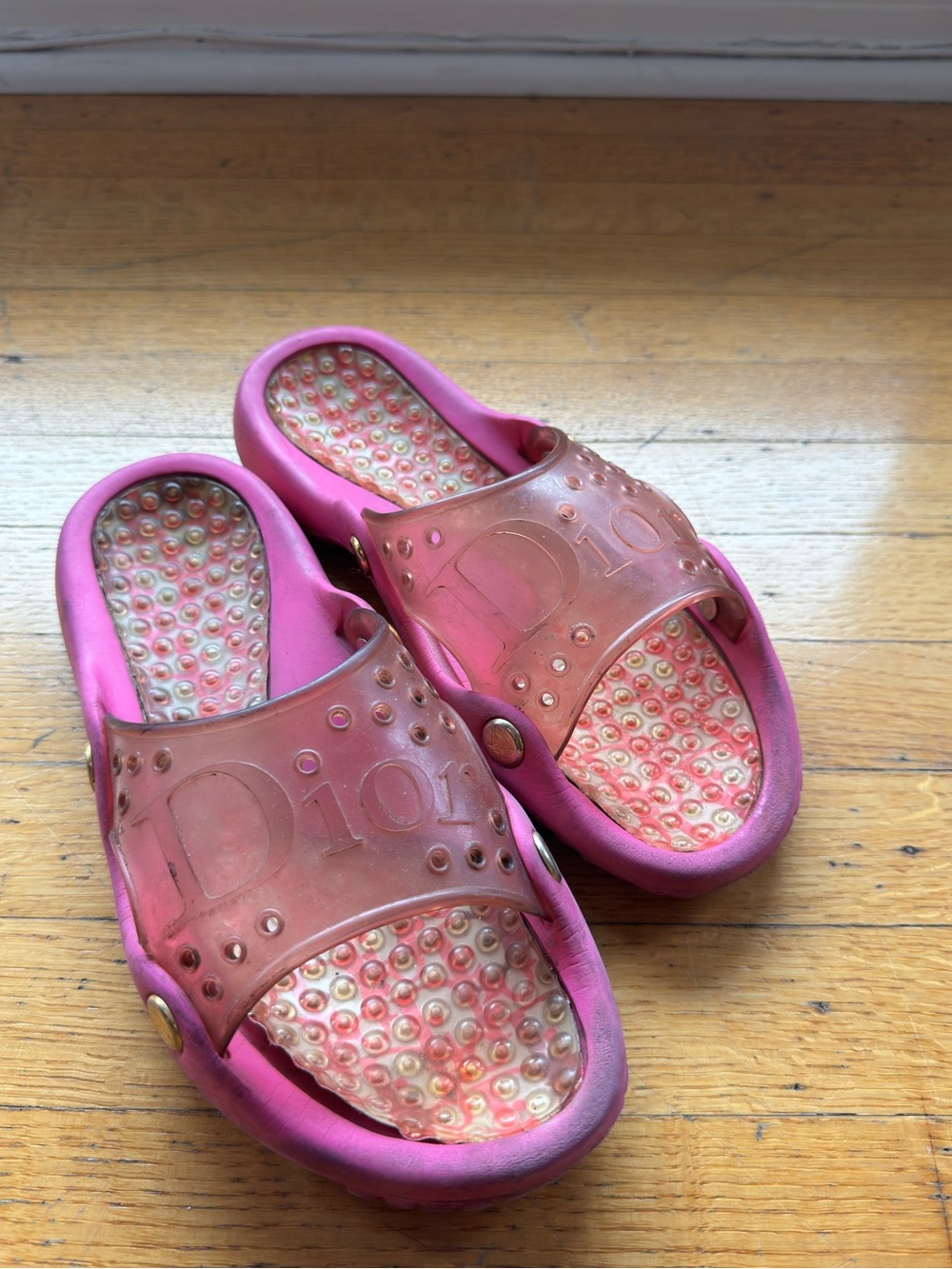 Dior WOMANS Pink Translucent Logo Slide Sandals